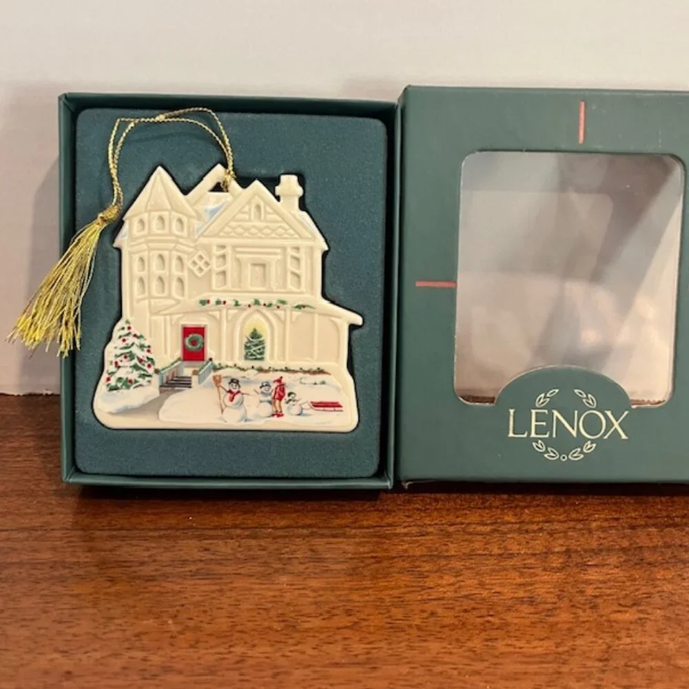 Lenox Victorian Home Collection Cambridge Manor with Snowmen Ornament